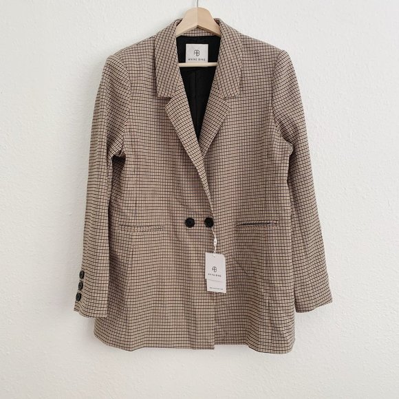 NEW Anine Bing Madeline Houndstooth Blazer In Yellow L - Picture 2 of 13